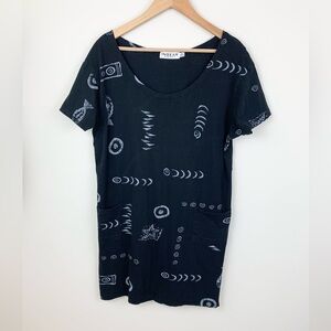 Vintage INGEAR Resort Black Short-Sleeve pocket mini dress swim coverup